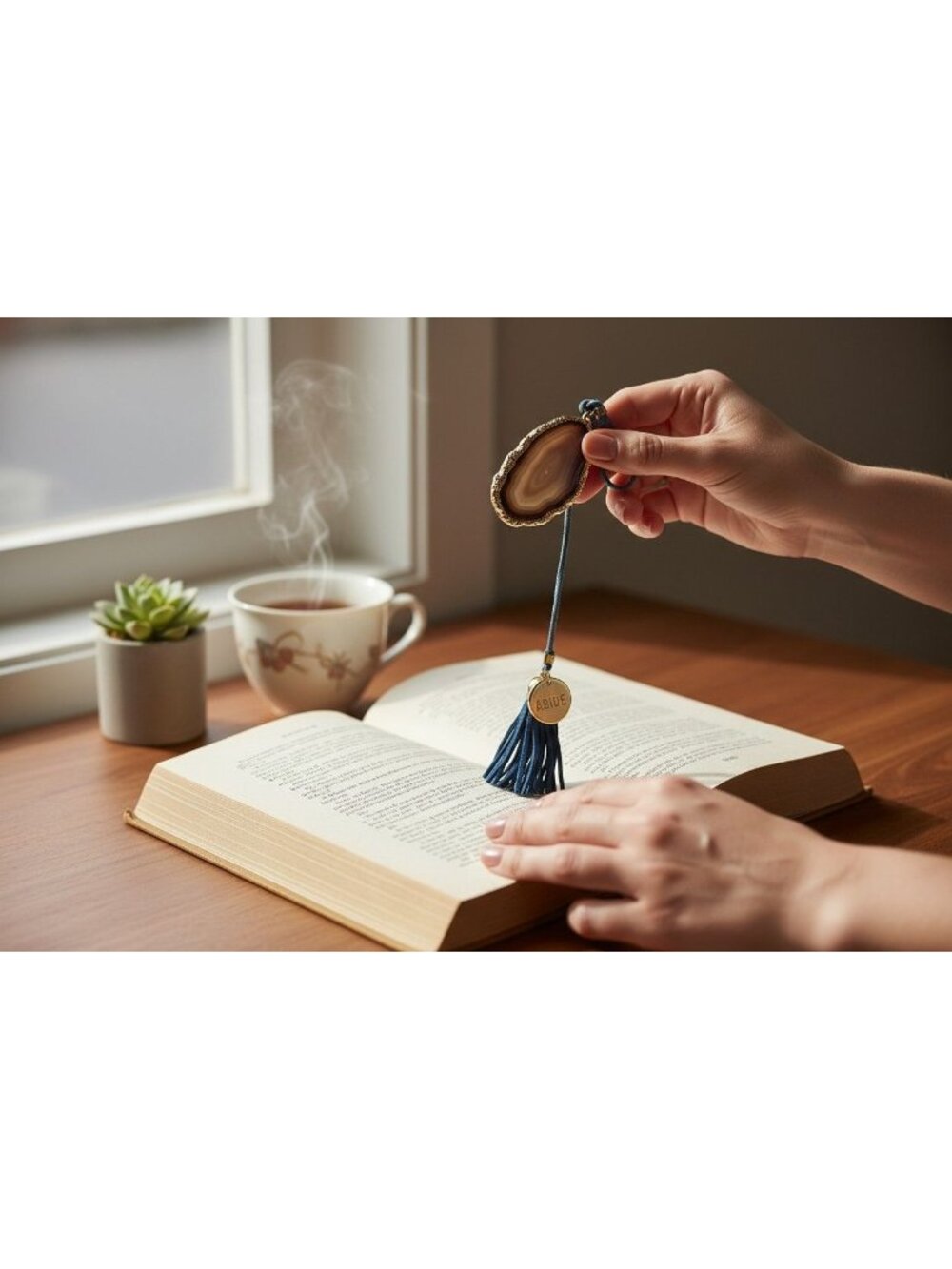 Agate Stone & Tassel Inspirational Bookmark With Gold "Believe" Charm